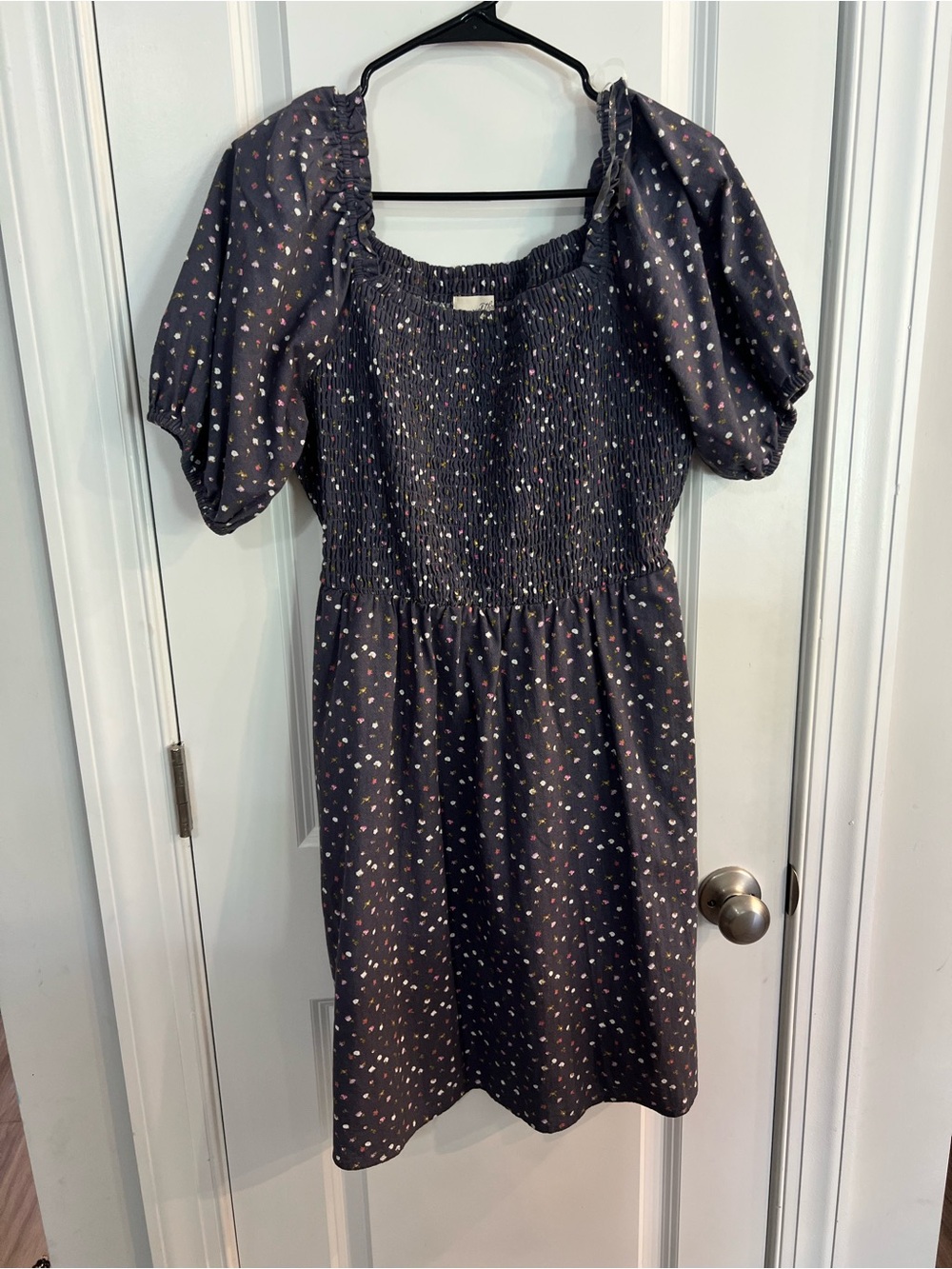 Universal Thread Charcoal Midi Dress with Pink, Yellow & White Dots